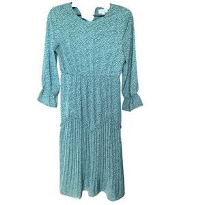 Boheme Dress, Medium, Green Leaf, Vintage Look, Midi, Lined, Long Sleeve